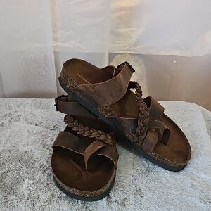 Men's Brown Leather Sandals with Braided Design